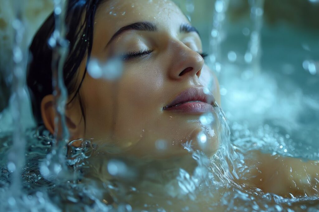 ツヤツヤ～、サラサラ～
人に必要な水分
水をかぶる女性